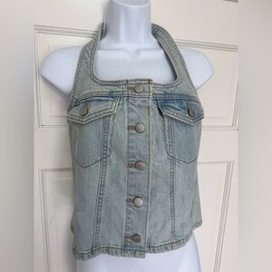 Universal Thread Light Blue Denim Halter Tank Top